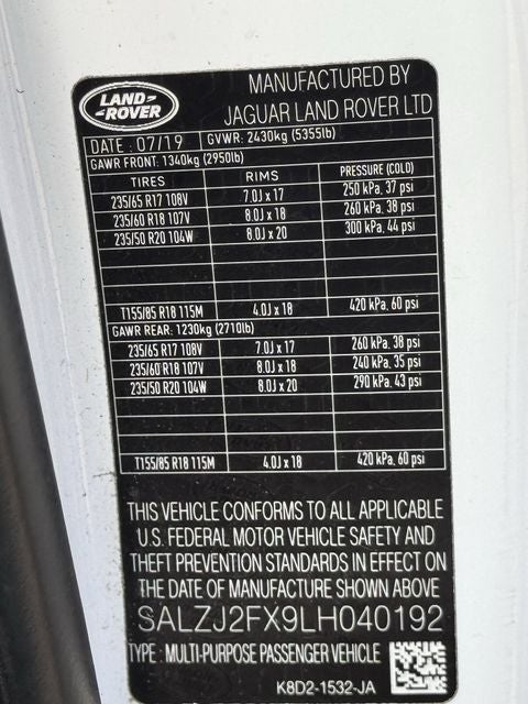 2020 Land Rover Range Rover Evoque S